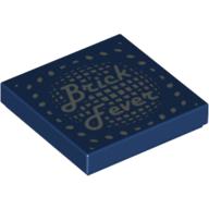 Lego Tile 2 x 2 with Silver 'Brick Fever' and Lights Print / Dark Blue
