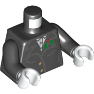 Lego Torso Coat, Buttons, Holly Lapel Pin, White Shirt Print, Black Arms, White Hands / Black