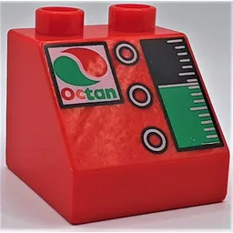 Duplo Brick 2 x 2 Slope 45° with Octan Logo, 3 Buttons and Gauge Print / Red
