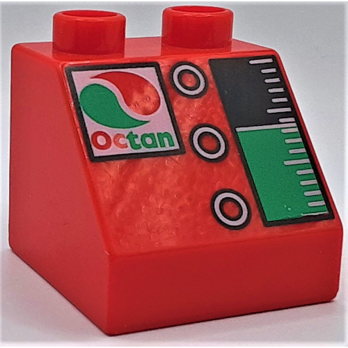 Lego Duplo Brick 2 x 2 Slope 45° with Octan Logo, 3 Buttons and Gauge Print / Red