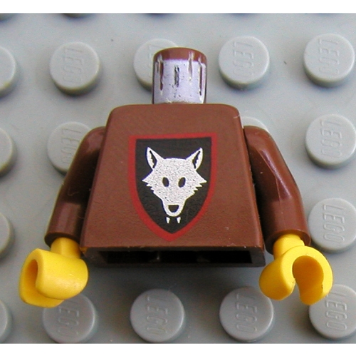 Lego Torso Shield with Wolf Head Print (Wolfpack), Brown Arms, Yellow Hands / Brown