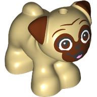 Lego Animal, Dog, Pug - Standing with Wide Reddish Brown Eyes, Face and Ears Print (Dango) / Tan