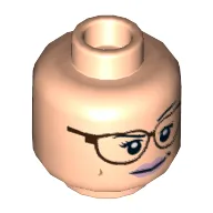Minifig Head Abby Yates, Dual Sided, Reddish Brown Glasses, Bright Pink Lips, Smile and Raised Eyebrow / Angry Print [Hollow Stud] / Light Nougat