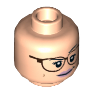 Lego Minifig Head Abby Yates, Dual Sided, Reddish Brown Glasses, Bright Pink Lips, Smile and Raised Eyebrow / Angry Print [Hollow Stud] / Light Nougat