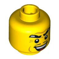 Minifig Head Gangster, Thick Eyebrows, Thin Moustache, Cheek Dimples, and Sinister Open Smile Print / Yellow