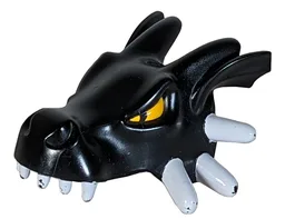 Duplo Dragon Head with Yellow Eyes, White Spikes and Teeth Pattern / Black