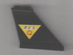 Tail 4 x 1 x 3 with Black 'R.E.S.' and Red 'Q' on Yellow Triangle Pattern Model Right Side (Sticker) - Set 6451