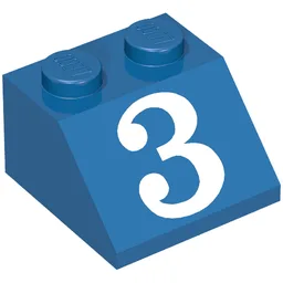Brick Sloped 45° 2 x 2 with White '3' Print / Blue