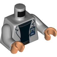 Lego Torso Jacket, ID Badge, Black Sweater Print, Light Bluish Gray Arms, Nougat Hands / Light Bluish Gray