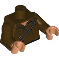 Lego Torso Tattered Shirt with Thin Sash Print, Dark Brown Arms, Nougat Hands / Dark Brown