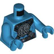 Torso Muscles with Armor Collar and Black Cross Straps with Round Emblem Print, Dark Azure Arms and Hands / Dark Azure