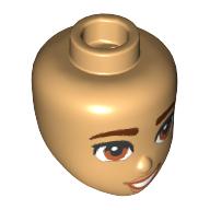 Lego Minidoll Head Reddish Brown Eyebrows, Brown Eyes, Dark orange Lips print / Warm Tan