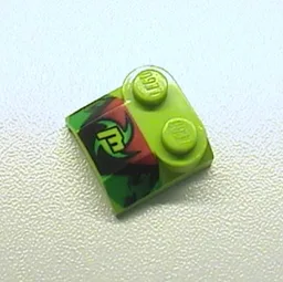 Brick Curved 2 x 2 x 2/3 Two Studs and Lip End with 'M', Black/Red/Green Print / Lime