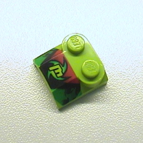 Lego Brick Curved 2 x 2 x 2/3 Two Studs and Lip End with 'M', Black/Red/Green Print