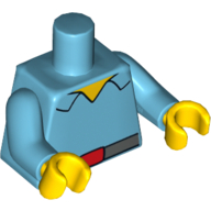 Lego Torso Shirt, Open Collar with Gray Belt with Red Buckle Print, Medium Azure Arms, Yellow Hands / Medium Azure