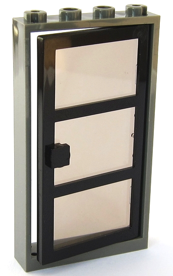 Lego Door, Frame 1 x 4 x 6 with 4 Holes on Top and Bottom with Black Door with 3 Panes and Square Handle with Fixed Trans-Brown Glass (30179 / x39c02)