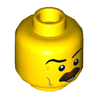 Lego Minifig Head, Eyebrows, Crooked Brown Bushy Moustache Print / Yellow