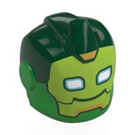 Lego Helmet with Armor Plates, Ear Protectors, Top Ridge with Lime Mask, White Eyes, Dark Green Top print (Iron Hulk) / Bright Green