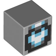 Lego Minifig Head Special, Cube with White/Medium Azure Face, Black Cirle print / Light Bluish Gray