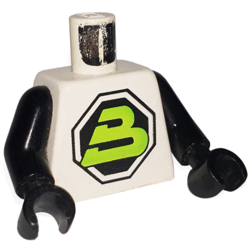 Lego Torso Blacktron II Logo Print, Black Arms and Hands / White