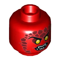 Minifig Head Crust Smasher / Flame Thrower, Thin Eyebrows, Yellow Eyes, Dark Red Spots, Fangs Print [Hollow Stud] / Red