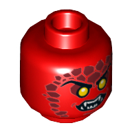 Lego Minifig Head Crust Smasher / Flame Thrower, Thin Eyebrows, Yellow Eyes, Dark Red Spots, Fangs Print [Hollow Stud] / Red