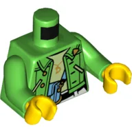 Torso Jacket, Light Blue Bag, Yellowish Green Undershirt Print, Bright Green Arms, Yellow Hands / Bright Green