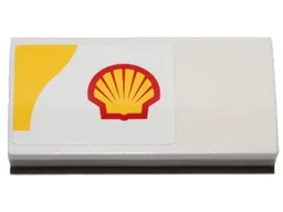 Slope, Curved 2 x 4 x 2/3 with Bottom Tubes with Shell Logo and Yellow Upper Left Corner Pattern Model Right Side (Sticker) - Set 40196