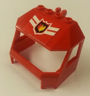 Lego Windscreen 4 x 6 x 4 Cab with Hinge and 1 x 4 Bottom Cutout with Fire Logo Badge with 2 Stripes on Top Pattern (Sticker) - Set 7944
