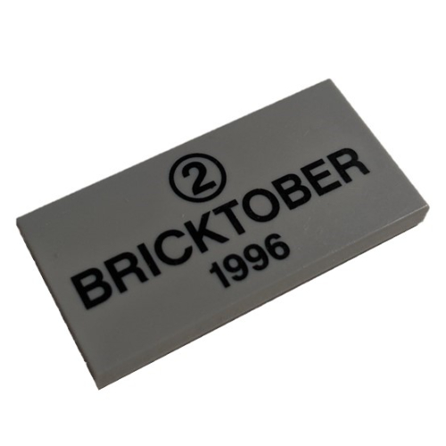 Lego Tile 2 x 4 with '2' in Circle, 'BRICKTOBER 1996' print / Light Bluish Gray