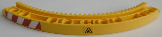 Lego Technic, Gear Rack 11 x 11 Curved with Crushing Hazard Danger Sign and Red and White Danger Stripes Pattern Model Left Side (Stickers) - Set 42055