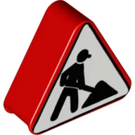 Duplo Brick 1 x 3 x 2 Triangle Road Sign with Construction Worker Print / Red