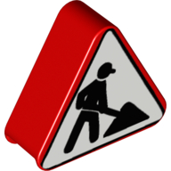 Lego Duplo Brick 1 x 3 x 2 Triangle Road Sign with Construction Worker Print / Red