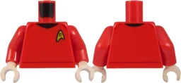 Torso Uniform Vest with Gold Star Trek Starfleet Insignia and 'e' Operations Logo, Black Neck, Dark Red Trim Lines Pattern / Red Arms / Light Nougat Hands / Red