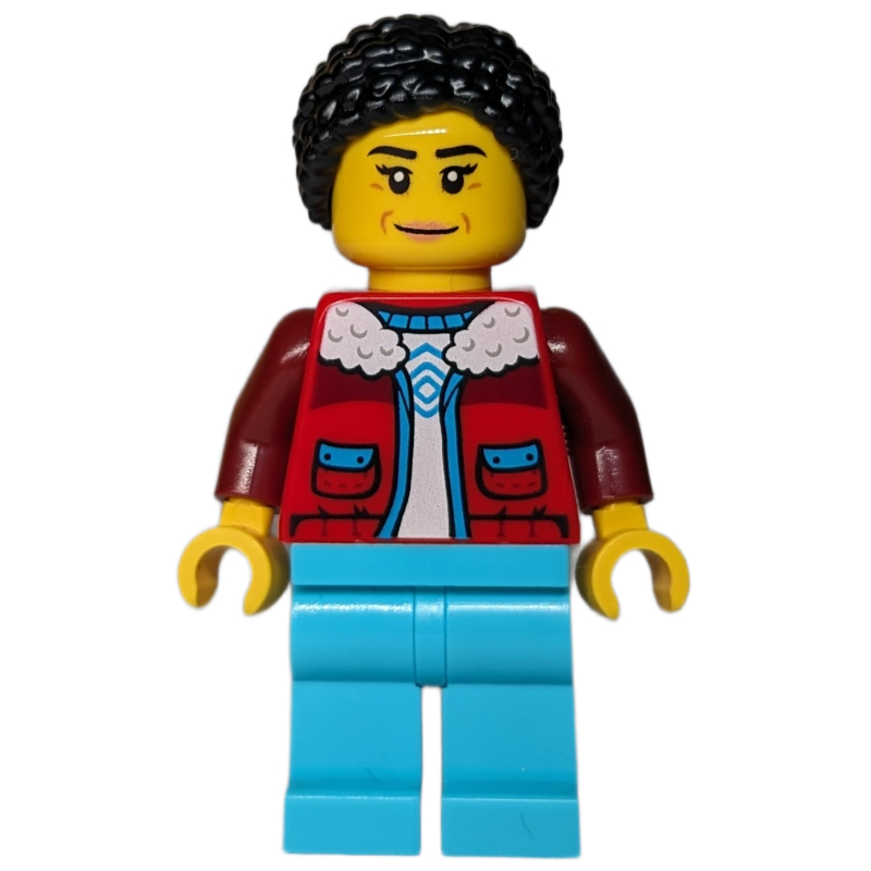 Lego Arctic Crane Operator, Red Jacket, Medium Azure Legs, Black Hair
