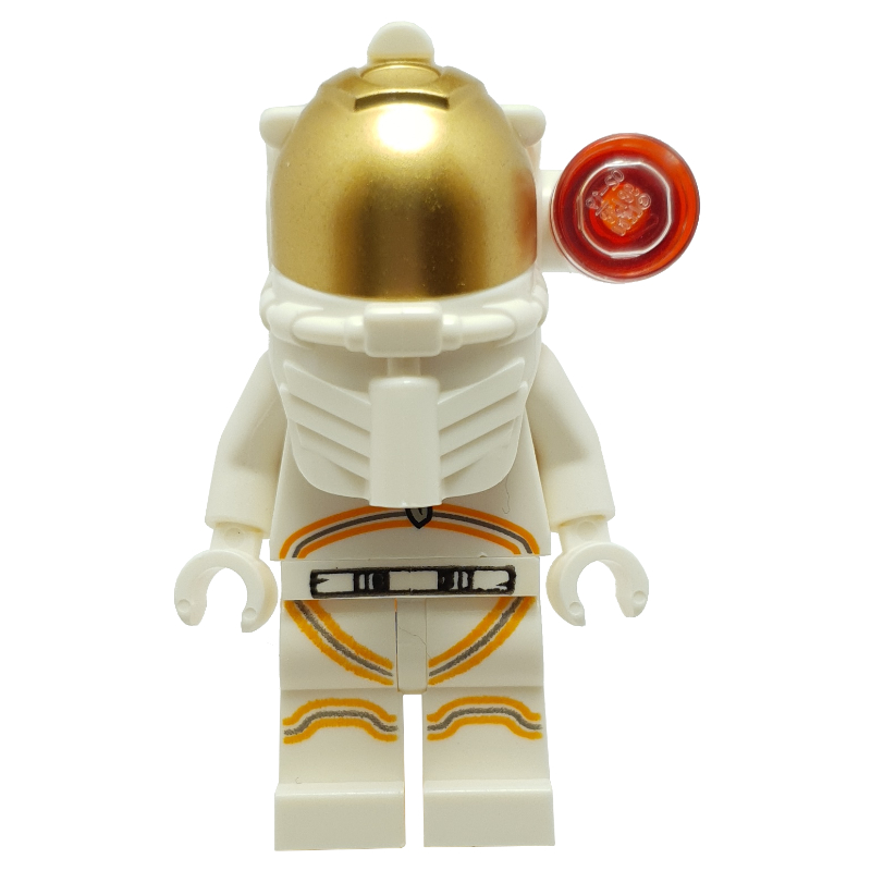 Lego Astronaut - White Torso and Legs, Orange Trim, White Helmet, Side Lamp Red