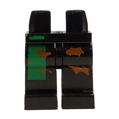 Lego Hips and Black Legs with Green Stripe and Brown Camouflage Spots Print / Black
