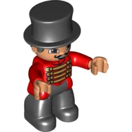 Duplo Figure with Top Hat (Silkhat), Mustache (Circus Ringmaster) / Red