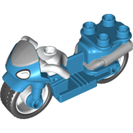 Lego Duplo Motorcycle with Rubber Wheels, White Handlebars, Windscreen and Headlights Print / Dark Azure