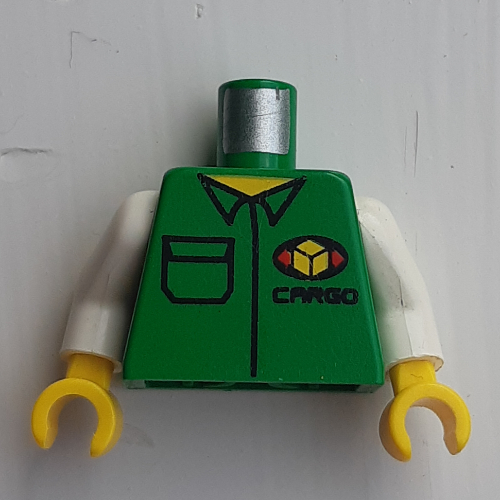 Lego Torso Shirt with Cargo Logo Print, White Arms, Yellow Hands / Green