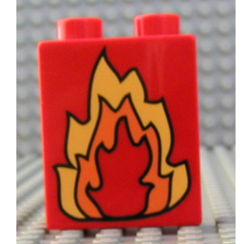 Lego Duplo Brick 1 x 2 x 2 with Fire Print / Red