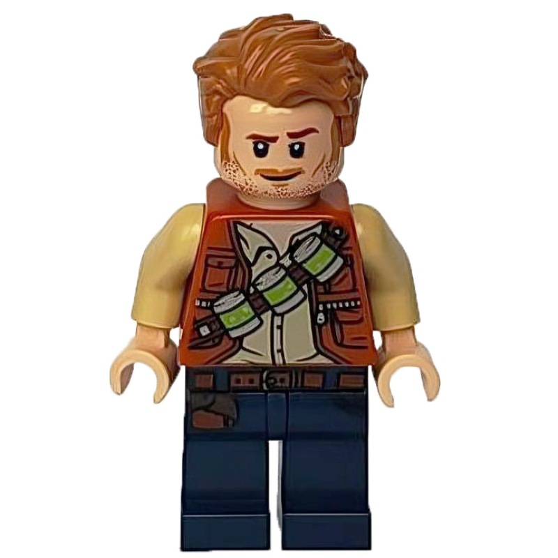 Lego Owen Grady with Strap with Canisters, Dark Blue Legs