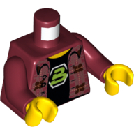 Lego Torso Plaid Flannel Shirt with Buttons over Black T Shirt with Blacktron 2 Logo Print, Dark Red Arms, Yellow Hands / Dark Red