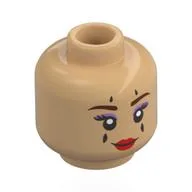 Minifig Head Aura, Dark Orange Eyebrows, Lavender Eyeshadow, Red Lips, Black Stripes, Smile / Wink / Warm Tan