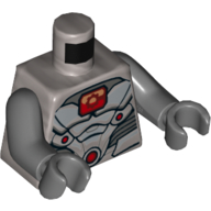 Lego Torso Armor, Red Sports, and Red and Orange Chest Square Print (Cyborg), Dark Bluish Gray Arms and Hands / Flat Silver
