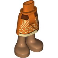 Lego Minidoll Hips and Mid-Length Skirt with Tan Decorations, Medium Nougat Bare Feet print / Reddish Orange