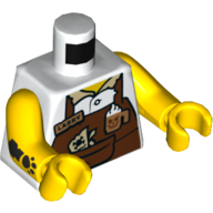 Lego Torso Apron, Reddish Brown over White Shirt, Greased Rag, Coffee Mug, Name Tag 'Larry' Print, Yellow Arms and Hands / White