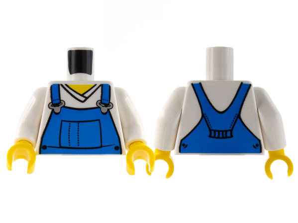 Lego Torso V-Neck Shirt with Blue Overalls - Printed Back Pattern / White Arms / Yellow Hands