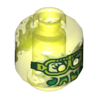 Lego Minifig Head Ghost, with Yellowish Green Face, White Eyes, Lime Goggles, Slime Mouth Print / Trans-Neon Green