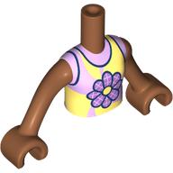 Lego Minidoll Torso Girl with Bright Pink / Bright Light Yellow Top, Flower print, Sienna Brown Arms and Hands [Plain] / Sienna Brown
